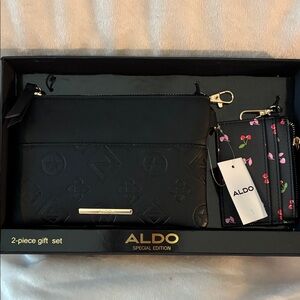 ALDO Black Wristlet and Floral-Accent Cardholder Set. SPECIAL EDITION
